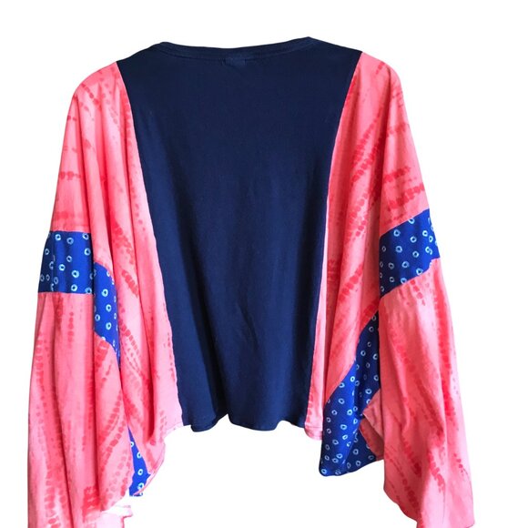 Upcycled Patriotic Poncho T-Shirt, Fits L-4X: Oversized Handmade Cropped Tunic - Picture 2 of 13